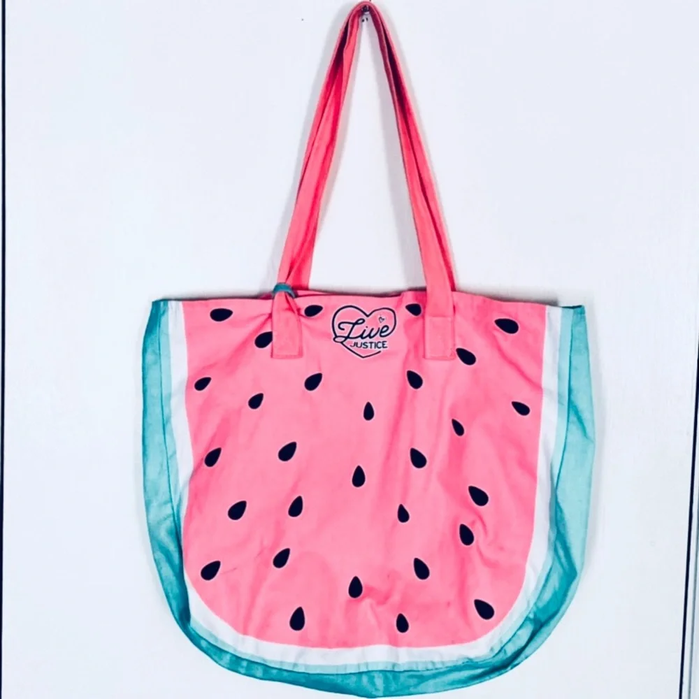 Justice Watermelon Tote Bag + Pineapple Zip Pouch Set Live Justice Pink Fruity